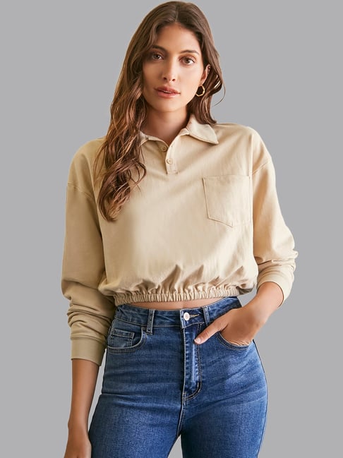 Forever 21 Beige Shirt Collar Top Price in India