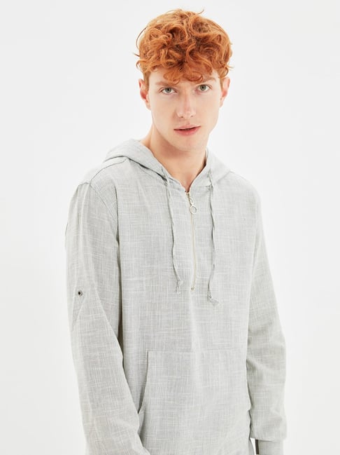 Buy Trendyol Grey Cotton Regular Fit Self Pattern Hooded Shirt for Mens  Online @ Tata CLiQ