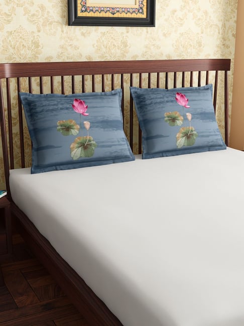 Petal Home Lotus Blue 300 TC Cotton Pillow Covers - Set of 2