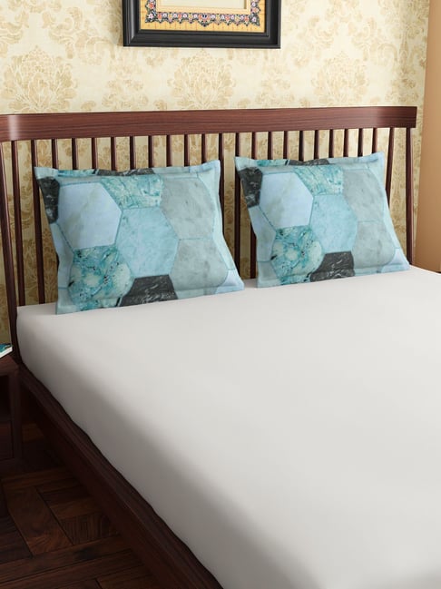 Petal Home Hexagon Teal 300 TC Cotton Pillow Covers - Set of 2