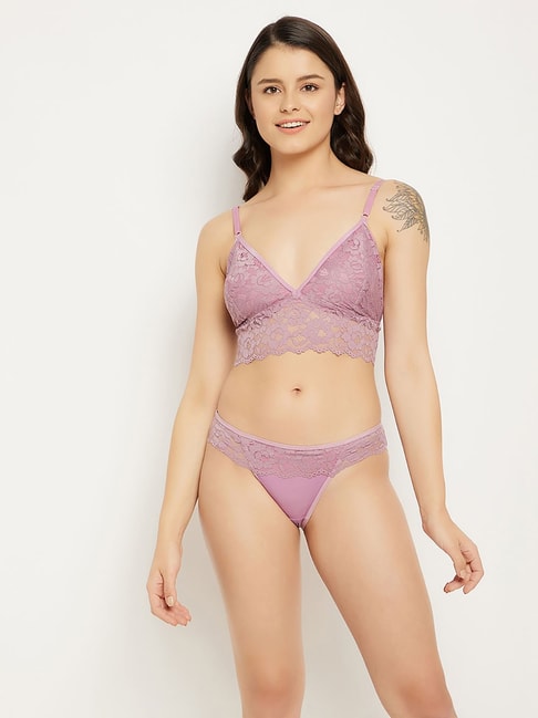 Buy Clovia Purple Lace Bra With Panty for Women Online @ Tata CLiQ