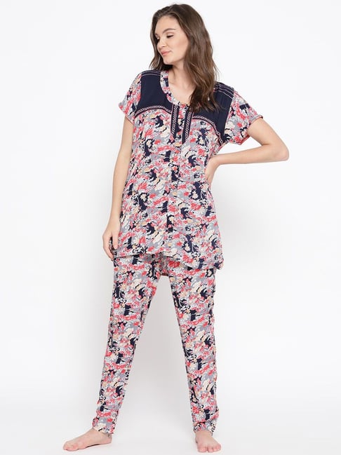 Sweet Dreams Grey & Navy Printed Top Pyjama Set