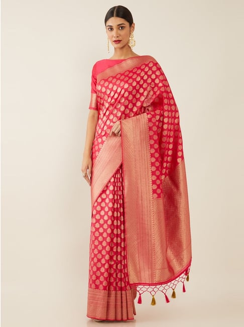 Soch Pink Woven Saree With Unstitched Blouse Price in India