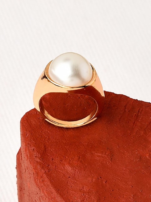 Accessorize London Reconnected Pearl White & Golden Casual Ring
