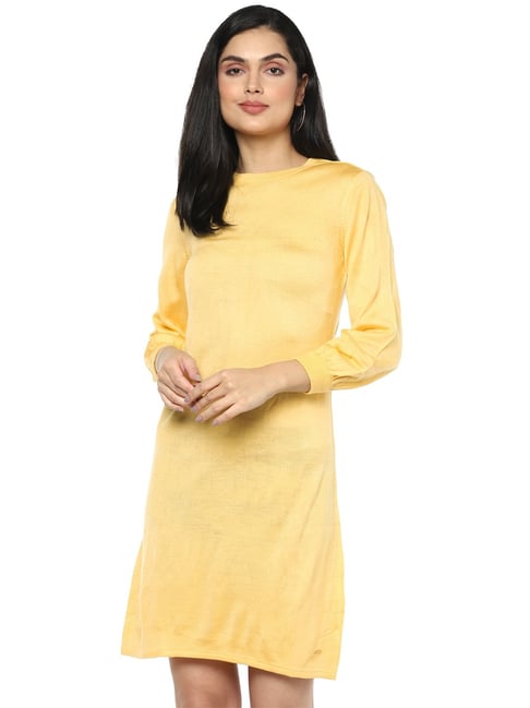 Van Heusen Yellow Midi Shift Dress Price in India