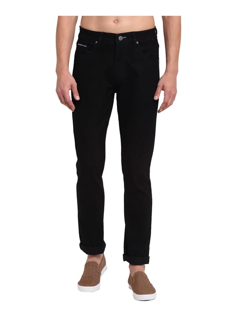 Cantabil Black Regular Fit Lightly Washed Jeans-image-9