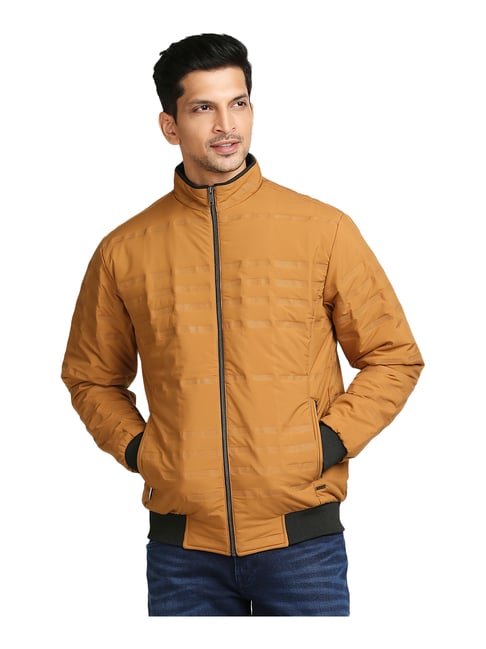 Buy ColorPlus Orange Self Design Full Sleeves Jacket for Men's