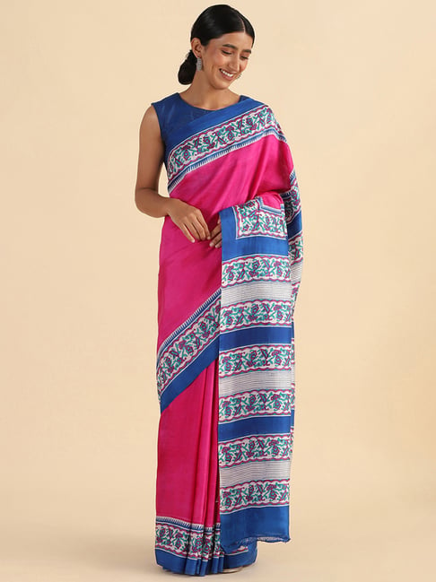 TANEIRA Pink Printed Saree With Unstitched Blouse Piece Price in India