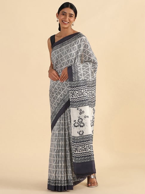 TANEIRA Off-White Printed Saree With Unstitched Blouse Piece Price in India
