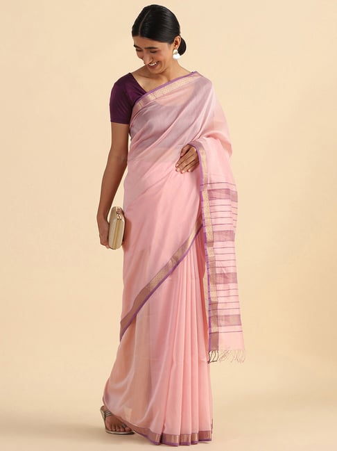 TANEIRA Pink Woven Saree With Unstitched Blouse Piece Price in India