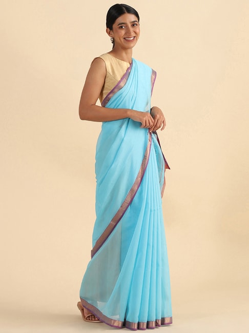 TANEIRA Blue Woven Saree With Unstitched Blouse Piece Price in India