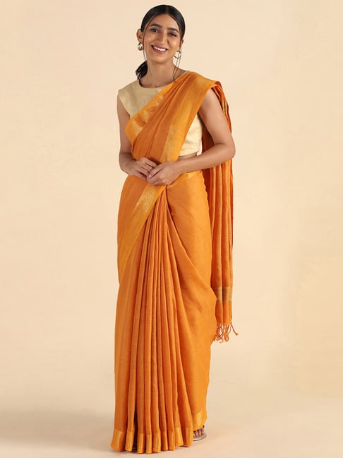 TANEIRA Orange Woven Saree With Unstitched Blouse Piece Price in India