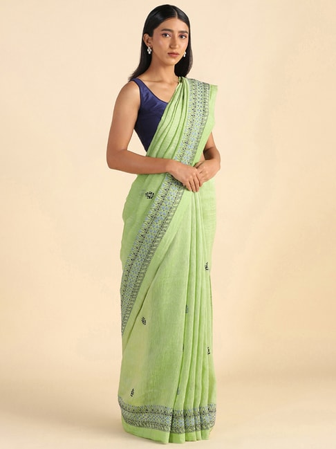 TANEIRA Green Embroidered Saree With Unstitched Blouse Piece Price in India