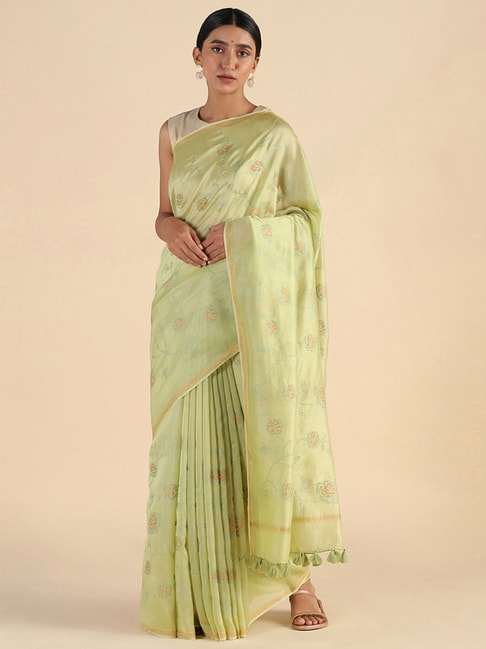 TANEIRA Green Embroidered Saree With Unstitched Blouse Piece Price in India
