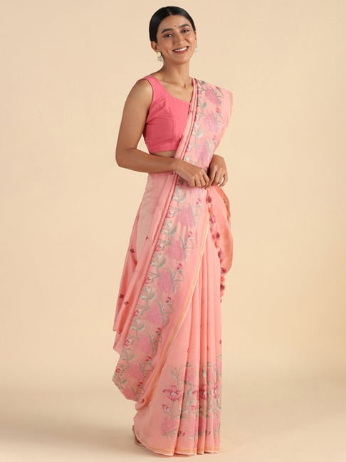TANEIRA Pink Embroidered Saree With Unstitched Blouse Piece Price in India