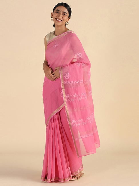 TANEIRA Pink Embroidered Saree Price in India