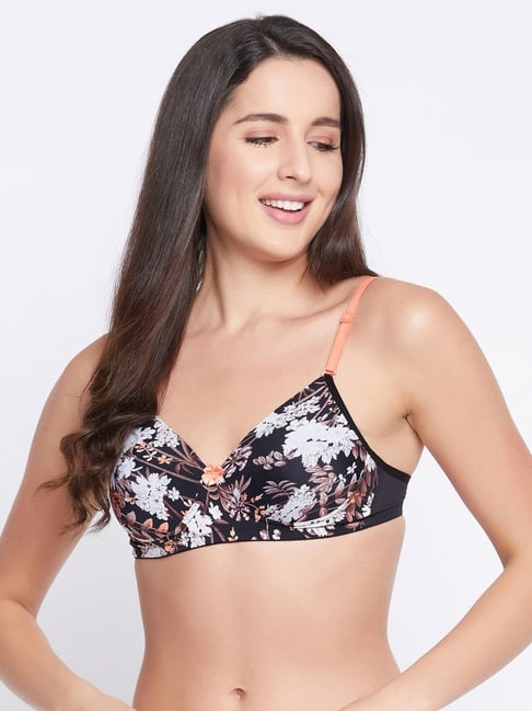 Floral Print Non-Wired Padded T-shirt Bra with Adjustable Straps