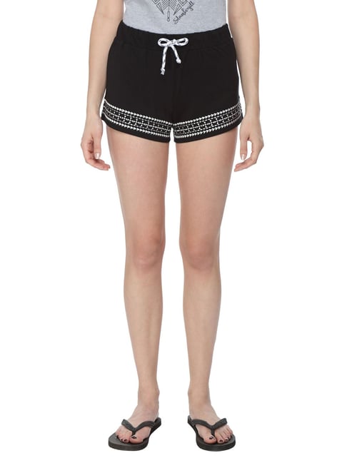 Slumber Jill Black & White Embroidered Shorts