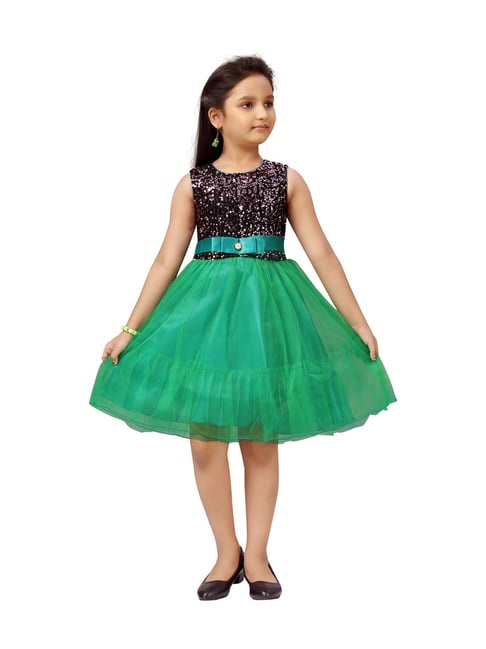 Girls Green Party Wear Frock Gown Dress for Kids