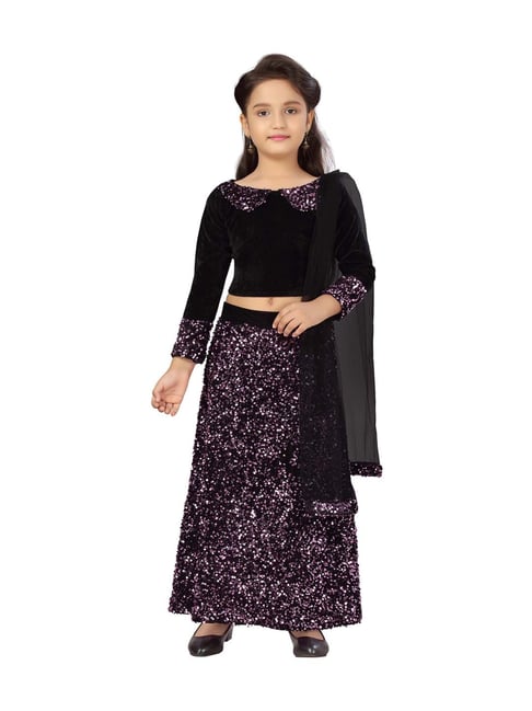 Aarika Kids Black & Pink Embellished Lehenga Choli