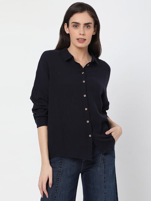 Vero Moda Navy Cotton Shirt Price in India