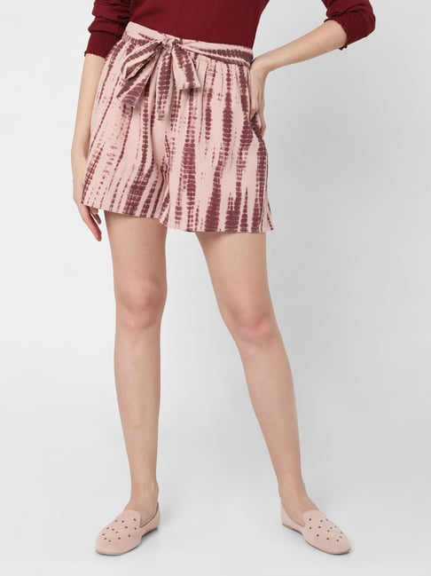 Vero Moda Pink & Brown Cotton Printed Shorts