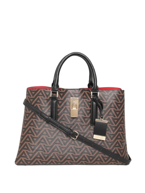 Aldo Areawiel Brown & Black Printed Medium Tote Handbag Price in India