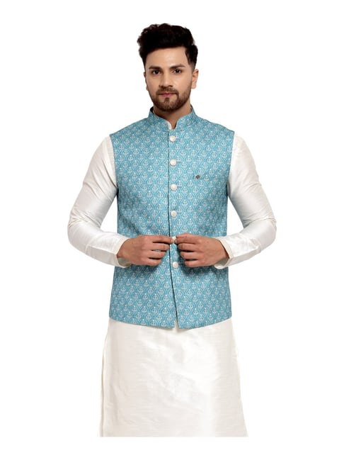 Stylish Sky Blue Thread Embroidered Nehru Jacket Set... | Nehru jackets,  Jackets, Festival wear