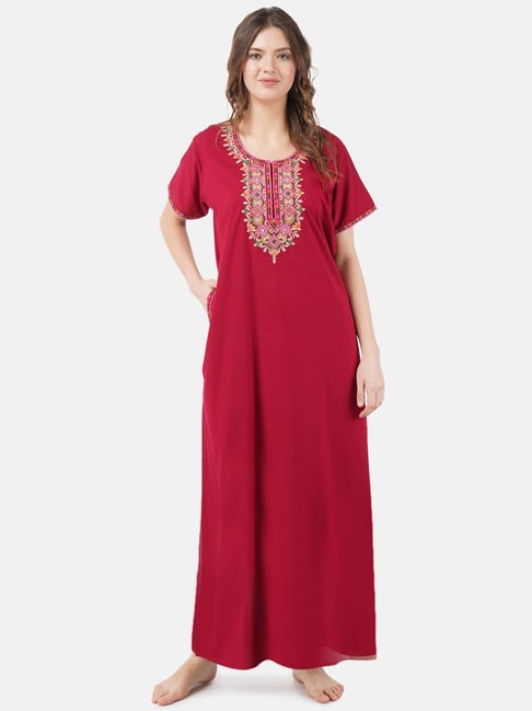 KOI SLEEPWEAR Maroon Embroidered Nighty-picture-30