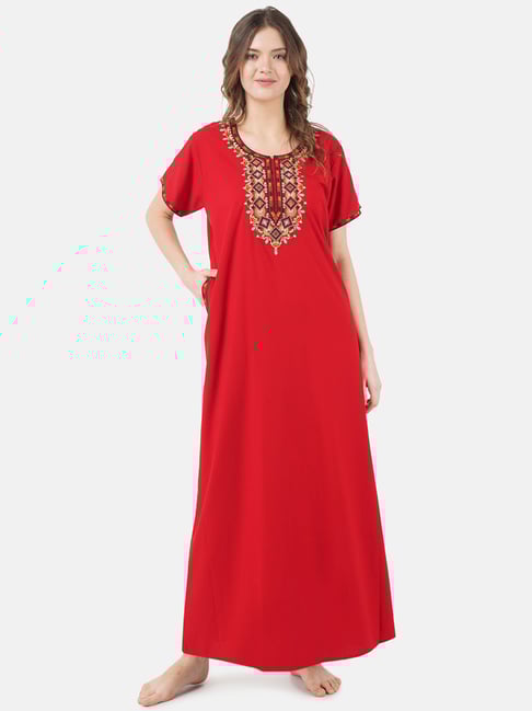 KOI SLEEPWEAR Red Embroidered Nighty-picture-42