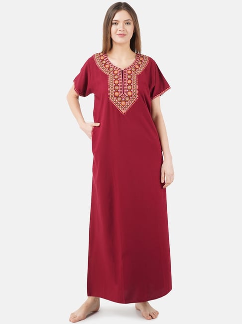 KOI SLEEPWEAR Maroon Embroidered Nighty-picture-40