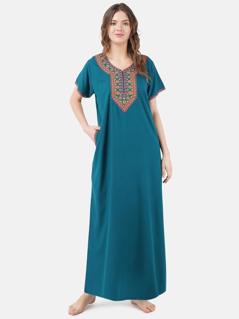 KOI SLEEPWEAR Teal Blue Embroidered Nighty-picture-38