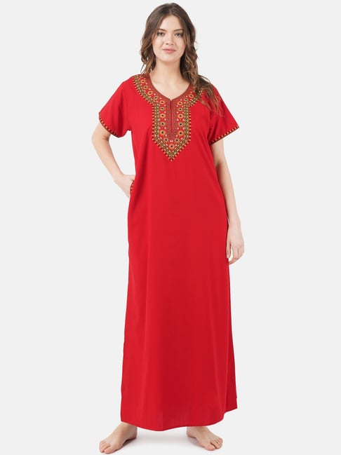 KOI SLEEPWEAR Red Embroidered Nighty-picture-46