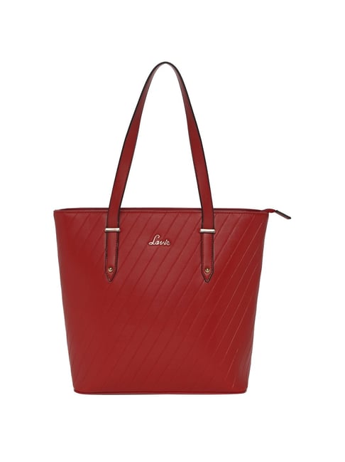 Lavie Yalta Lg Red Textured Medium Tote Handbag