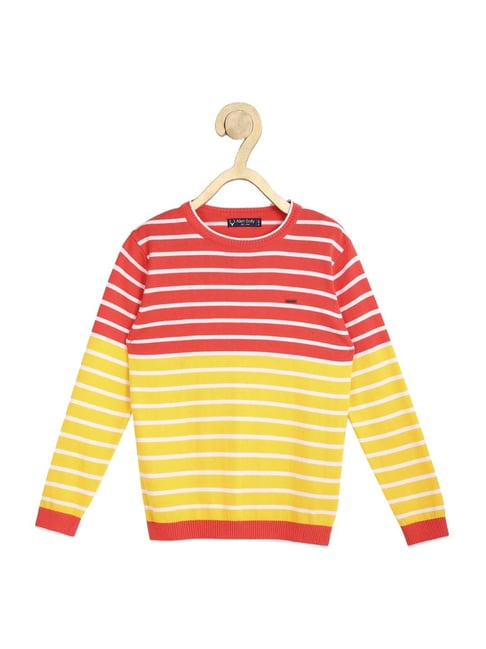 Allen Solly Junior Yellow Cotton Striped Sweater