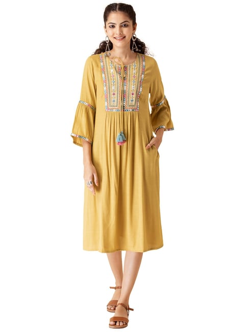 Buy Indya Yellow Printed A-Line Dress for Women Online @ Tata CLiQ