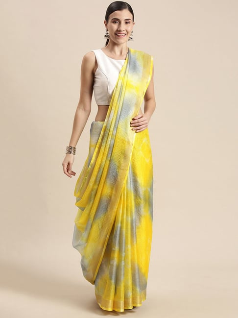 Yellow and Orange Tie and Dye Organza Saree – Ivalinmabia