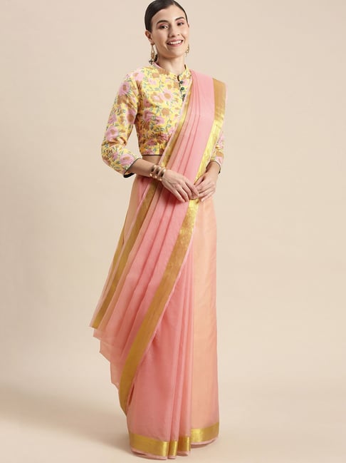 Geroo Jaipur Light Pink Saree With Blouse Price in India
