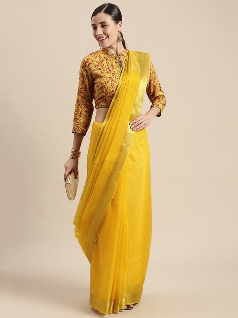Geroo Jaipur Yellow Saree With Blouse Price in India
