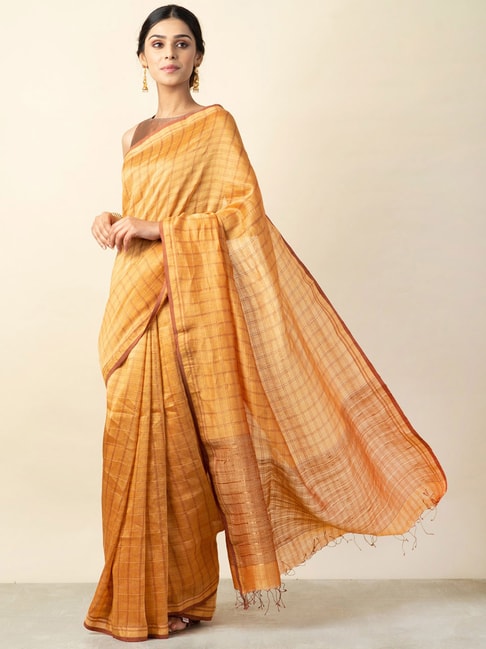 Fabindia Yellow Striped Saree Price in India