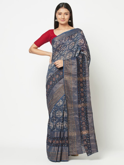 Fabindia Blue & Red Printed Saree Price in India