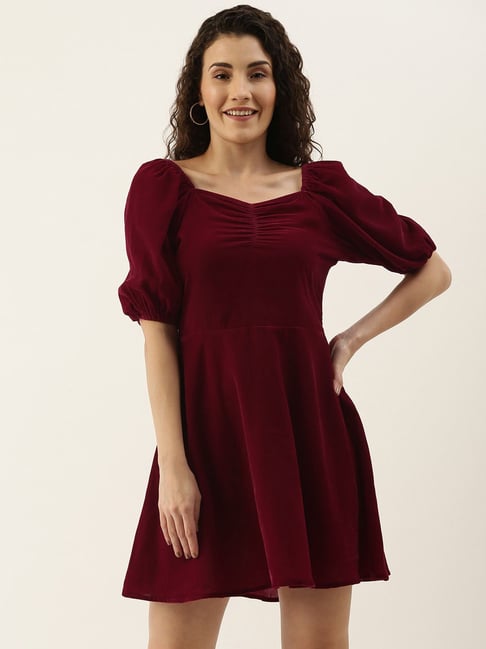 Style Quotient Wine Skater Dress Price in India