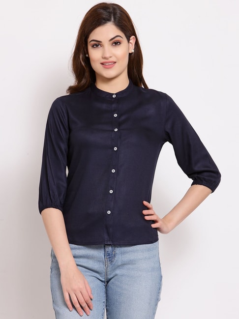 Style Quotient Navy Band Neck Shirt Price in India