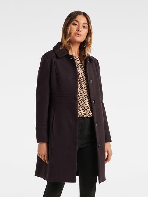 Buy Forever New Dark Wine Shirt Collar Overcoat for Women's Online