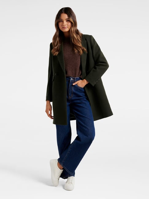 Buy Forever New Olive Peaked Lapel Overcoat for Women's Online