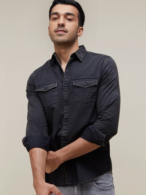 Westside Charcoal Slim Fit Denim Shirt 