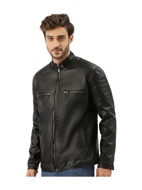 Buy Leather Retail Black Full Sleeves Faux Leather Jacket for Men ...