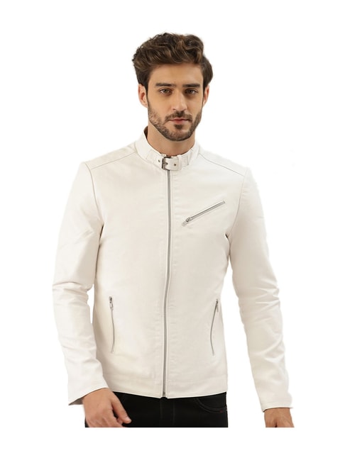 Buy Leather Retail White Band Collar Jacket for Men Online @ Tata CLiQ