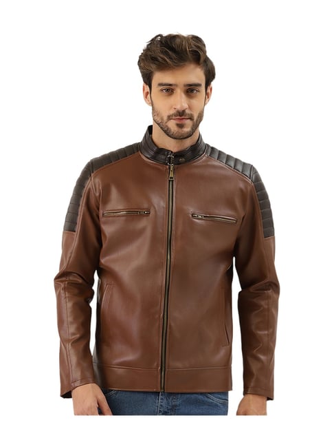 Vintage Mens Brown Casual Shirt Collar Leather Jacket