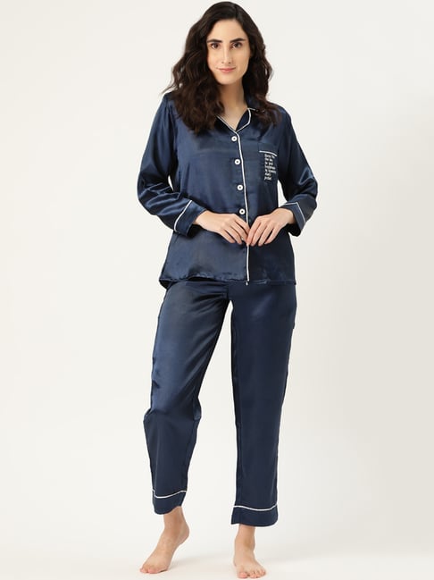 Buy Clt.s Blue Embroidered Shirt With Pyjamas for Women's Online @ Tata CLiQ